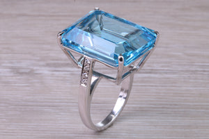 Very Very Large 50 carat Natural Blue Topaz and Diamond set White Gold Ring