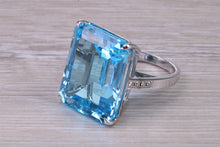 Load image into Gallery viewer, Very Very Large 50 carat Natural Blue Topaz and Diamond set White Gold Ring
