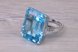 Very Very Large 50 carat Natural Blue Topaz and Diamond set White Gold Ring