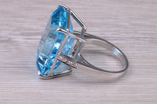 Load image into Gallery viewer, Very Very Large 50 carat Natural Blue Topaz and Diamond set White Gold Ring
