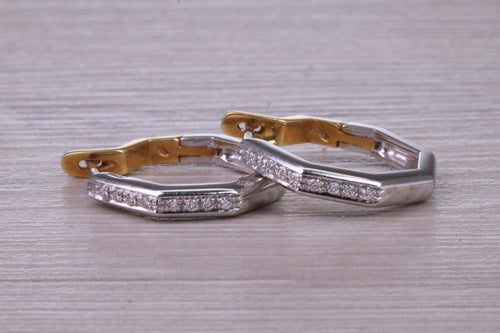 18mm Octagon Shaped Diamond set 18ct Two Tone Gold Hoop Earrings