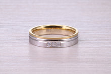 Load image into Gallery viewer, Diamond set 18ct White and Yellow Gold 4mm Wide Wedding Band