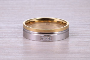 Diamond set 18ct White and Yellow Gold 6mm Wide Wedding Band