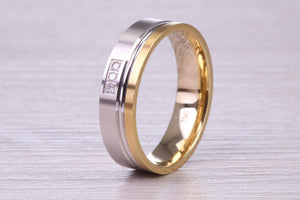 Diamond set 18ct White and Yellow Gold 6mm Wide Wedding Band