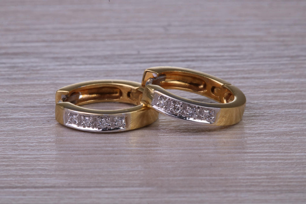13mm Round Diamond set 18ct Yellow Gold Hoop Earrings