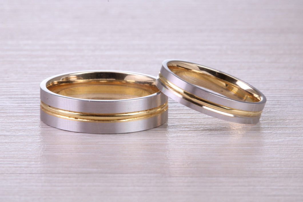 Matching Bridal His and Hers 18ct White and Yellow Gold Wedding Band