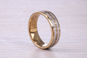 6 mm Wide Two Tone White and Yellow Gold Wedding Band