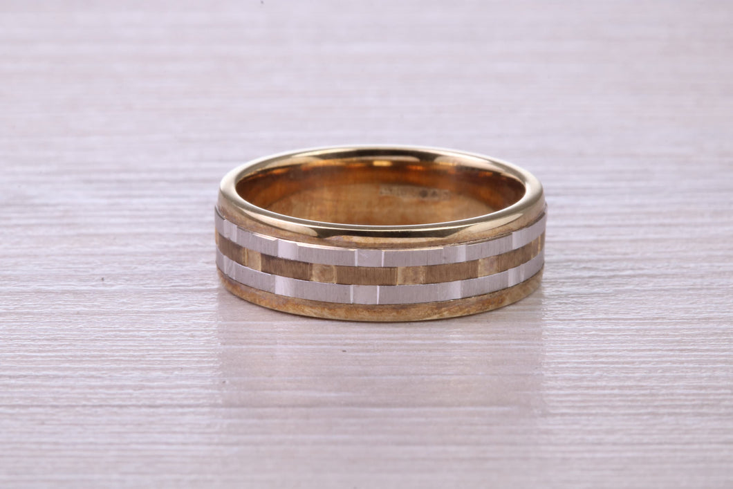 6 mm Wide Two Tone White and Yellow Gold Wedding Band