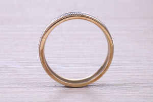 5 mm Wide Yellow and White Gold Patterned Wedding Band