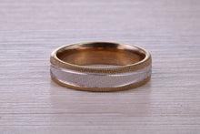 Load image into Gallery viewer, 5 mm Wide Yellow and White Gold Patterned Wedding Band