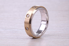 Load image into Gallery viewer, Gents 6 mm Wide Diamond set Spinning Band, Solid Yellow and White Gold