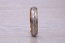 Load image into Gallery viewer, 4 mm Wide Yellow and White Gold Patterned Wedding Band