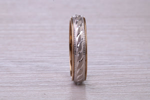 4 mm Wide Yellow and White Gold Patterned Wedding Band