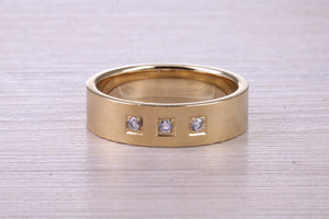 6 mm wide Diamond set Yellow Gold Unisex Band