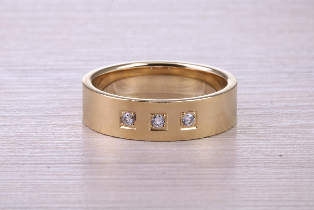 6 mm wide Diamond set Yellow Gold Unisex Band