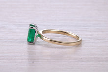 Load image into Gallery viewer, One carat Oval cut Bottle Green Emerald set Dainty 18ct Yellow Gold Solitaire