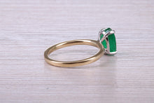 Load image into Gallery viewer, One carat Oval cut Bottle Green Emerald set Dainty 18ct Yellow Gold Solitaire