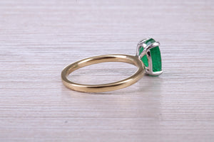 One carat Oval cut Bottle Green Emerald set Dainty 18ct Yellow Gold Solitaire