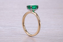 Load image into Gallery viewer, One carat Oval cut Bottle Green Emerald set Dainty 18ct Yellow Gold Solitaire