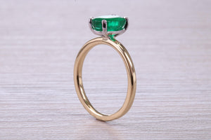 One carat Oval cut Bottle Green Emerald set Dainty 18ct Yellow Gold Solitaire