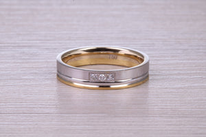 Diamond set 18ct White and Yellow Gold 4mm Wide Wedding Band