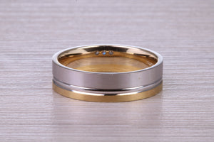 Diamond set 18ct White and Yellow Gold 6mm Wide Wedding Band