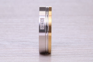 Diamond set 18ct White and Yellow Gold 6mm Wide Wedding Band