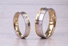 Load image into Gallery viewer, Diamond set Matching Bridal His and Hers 18ct White and Yellow Gold Wedding Bands
