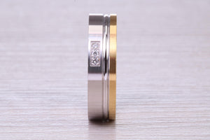 Diamond set Matching Bridal His and Hers 18ct White and Yellow Gold Wedding Bands
