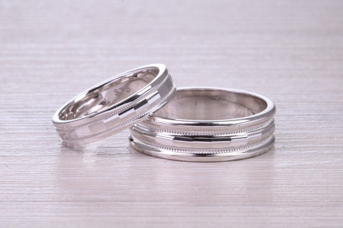 Bridal Set His and Hers White Gold Patterned Wedding Bands