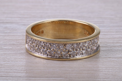 6 mm Wide Half carat Pave Diamond set 18ct Yellow Gold Band