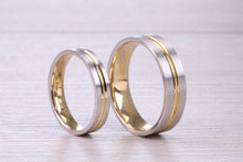 Load image into Gallery viewer, Matching Bridal His and Hers 18ct White and Yellow Gold Wedding Band