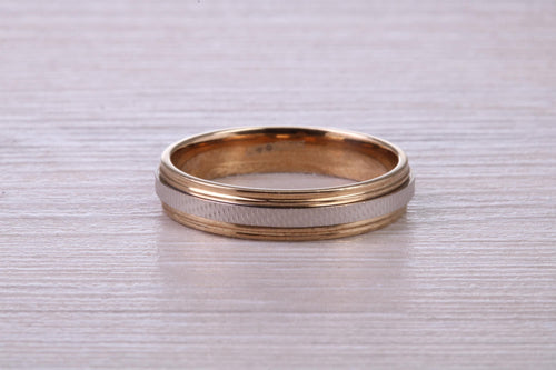 4 mm Wide Two Tone White and Yellow Gold Wedding Band