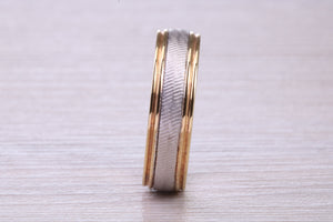 6 mm Wide Two Tone White and Yellow Gold Wedding Band