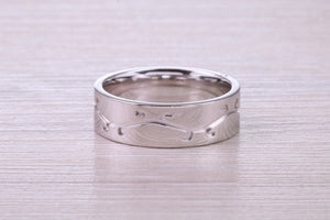 6 mm Wide Machine Patterned White Gold Band