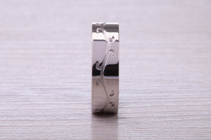 6 mm Wide Machine Patterned White Gold Band