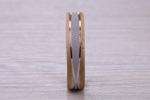 5 mm Wide Yellow and White Gold Patterned Wedding Band