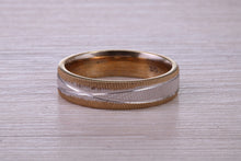 Load image into Gallery viewer, 5 mm Wide Yellow and White Gold Patterned Wedding Band
