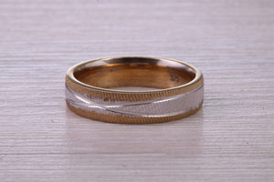 5 mm Wide Yellow and White Gold Patterned Wedding Band