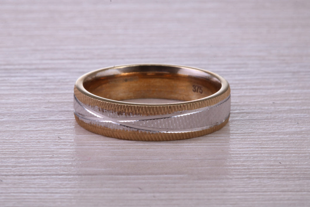5 mm Wide Yellow and White Gold Patterned Wedding Band