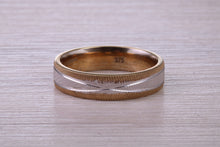Load image into Gallery viewer, 5 mm Wide Yellow and White Gold Patterned Wedding Band
