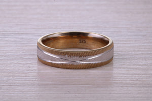 5 mm Wide Yellow and White Gold Patterned Wedding Band