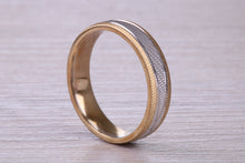 Load image into Gallery viewer, 5 mm Wide Yellow and White Gold Patterned Wedding Band