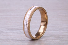 Load image into Gallery viewer, 5 mm Wide Yellow and White Gold Patterned Wedding Band