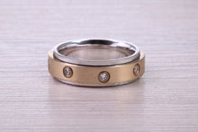 Load image into Gallery viewer, Gents 6 mm Wide Diamond set Spinning Band, Solid Yellow and White Gold