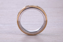 Load image into Gallery viewer, Gents 6 mm Wide Diamond set Spinning Band, Solid Yellow and White Gold
