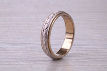 Load image into Gallery viewer, 4 mm Wide Yellow and White Gold Patterned Wedding Band