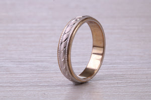 4 mm Wide Yellow and White Gold Patterned Wedding Band