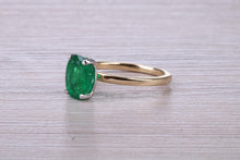 Load image into Gallery viewer, One carat Oval cut Bottle Green Emerald set Dainty 18ct Yellow Gold Solitaire