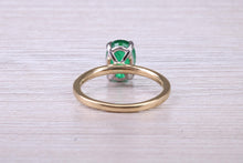 Load image into Gallery viewer, One carat Oval cut Bottle Green Emerald set Dainty 18ct Yellow Gold Solitaire